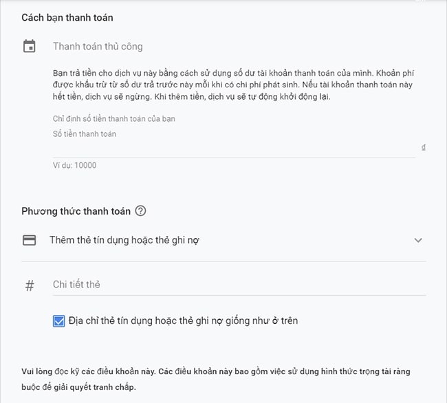 Cài đặt thanh toán quảng cáo Google Ads